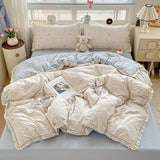 Popxstar  INS Princess Bedding Set 이불세트 2025 New Soft Wrinkled Double-layer Bed Flat Sheet Twin Queen Size Duvet Set Pillowcase Bed Linens