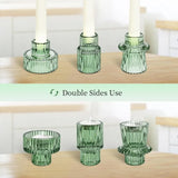 Popxstar Glass Taper Candle Holder Short Small Boho Ribbed Votive Candlestick Holder for Table Centerpiece Wedding Decor and Dinner Party