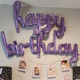 Popxstar 2pcs/set Happy Birthday Balloons Pink Purple Aluminium Foil Balloon Birthday Party Decoration Suppries Home DIY Accessories Prop