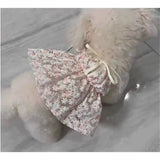 Pet Daily Street Walking Floral Sling Dress Soft Thin Cherry Blossom Ruffle Hem Cool Summer Mini Skirt