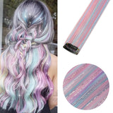 Popxstar Unicorn Clip in Colored Hair Extensions Mixed Silver Tinsels Synthetic Rainbow Hair Holiday Party Highlights for Women Girls