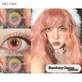 2pcs New Fashion Pink Colored Contacts Lenses for Eyes Cosmetic Blue Contact Lenses with Diopters 0~-8.00 Degree Lens