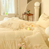 Chic Ruffle Lace Edge Sweet Princess Style Nature Soft Skin Friendly 4pcs Bedding set Bed Sheet Pillowcases Twin Queen King