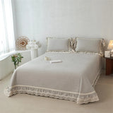 Popxstar  80% Cotton 20% Linen Soft Comfortable Quilted Bedspread, Lace Ruffles Bed Cover, Mattress Topper, Bed Sheet, Pillowcases 3Pcs