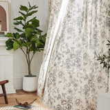 Popxstar Cotton Linen Curtains Floral Curtains for Living Room Rod Pocket Farmhouse Peony Flower Patterned Drapes Bedroom Window Curtain