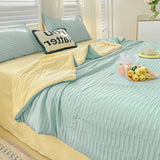 Popxstar  Korean Style Seersucker Washed Cotton Summer Quilt Four-Piece Set Bare Sleeping Quilt Summer Blanket Airable Cover