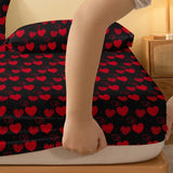 Popxstar 1 Simple Modern Heart-shaped Printed Matte Fitted Sheet, Bedroom Printed Bed Cover, Bedding (excluding Pillowcases)