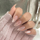 Popxstar 24pcs Simple Almond False Nails Sets Blush Design Press on Nails Art Datachable Short Oval Fake Nail with Jelly Glue Manicure