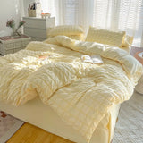 3/4Pcs Bedding Set Solid-Color Minimalist Bubble Gossamer Bed Linen With Ruffles Double Bed Beddings Sets Full Four-Season