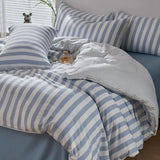4Pcs Washed Microfiber Vertical striped colorful Bedding Set, Sweet Style Soft Duvet Cover with Zipper Flat Sheet Pillowcases