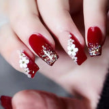 Popxstar  Manicure Press on Nails White Flowers Fake Nials False Nails Ballerina French Long