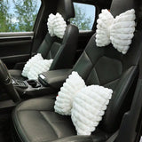 Cute Bowknot Winter Plush Car Neck Pillow 1pc - Warm Soft Solid Color Headrest Cushion For Car/SUV/Truck, Stylish Automotive Supplies