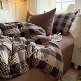 4Pcs Bedding Set Simple, Comfortable, And Retro Plaid Bed Sheets With Pillowcase Cotton Duvet Cover Set Single Bed Linen