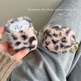 Popxstar  Luxury Pink Leopard Print Winter Plush Earphone Case For AirPods 1 2 3 4 Pro 2 Bluetooth Headset Protective Shell With Keychain