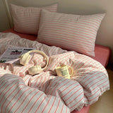 Popxstar  Nordic Bedding Set Pure Cotton Striped Duvet Cover Set Soft Flat Sheet Single Queen Size Double Bed Sheet Set For Bedroom Decor