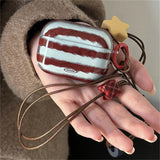 Popxstar Cute 3D Blue Brown Stripe Pattern Headphones Case For AirPods 1 2 3 4 With Lanyard Protective Shell Soft Cover For AirPods Pro 2