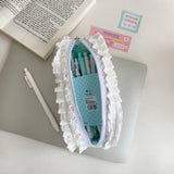 Popxstar Korean Lace Floral Pencil Case Portable Fabric Ruffle Stationery Organizer  Aesthetic Study Pen Bag for Students Back To School