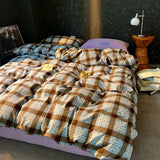 Popxstar  High Quality Beauty Bedding Set Plaid Duvet Cover Bed Sheet Set With Pillowcases Adult Dormitory Queen Size Winter Home Decor
