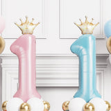 Popxstar  40inch Pastel Light Blue Pink Foil Number Balloon With Crown 1 2 3 4 5 6 Boy Girl Birthday Party Baby Shower Wedding Decoration