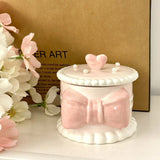 popxstar Creative Bow Ceramic Pearl Jewelry Box Cute Painted Tabletop Trinket Holiday Gift Girl Cosmetics Storage Jar Home Decoration New