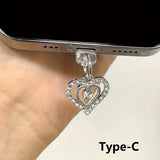 Popxstar Water Diamond Love Beautiful Phone Dust plug Accessories Decoration Hanging Pendant for iPhone for Samsung Type-C Charging Port