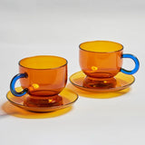 Popxstar Set of 2 Cups and Saucers Glass Mug Coffee Tea Water Bottle Cup Set Mugs Drinkware Heat-resistant Glass