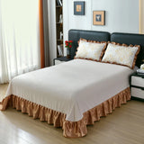 Popxstar  4Pcs Knitted Cotton Soft Luxury Bedding Set Quilted Ruffles Duvet Cover Set Bed Sheet Pillowcases Queen King Size