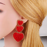 Popxstar Vintage Handmade Beaded Red Heart Drop Dangle Earrings for Women Love Valentine's Day Earrings Statement Wedding Jewelry Gift