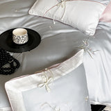 Popxstar  Chinese Style Orchid Embroidery Luxury Bedding Set 800TC Lyocell Silky Cooling Duvet Cover Flat/Fitted Bed Sheet Pillowcase 4Pcs