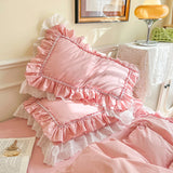 2 Pcs Luxury Double Ruffle Pillow Cover Bed Solid Pillowcase Brief Handmade Pillow Cases Home Textile Lace Decorative