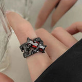 Popxstar Kpop 90s Grunge Aesthetic Irregular Liquid Metal Heart Moonstone Open Ring For Women Luxury Vintage Jewelry EMO Y2K Accessories