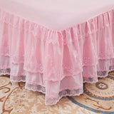 Popxstar shabby chic Pink Bed Skirt Non-slip Mattress Cover 3 Layers Bed Skirt Cover Princess Lace Ruffled Bed Skirt Bedsheet Kids Girls Bedspread