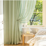 Popxstar Japanese mint green curtains gauze simple style fresh artistic translucent shutter yarn living room bedroom custom curtain size