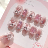 Popxstar Blush Pink False Nails Bowknot Diamond Pearl 3D Design Press on Nail Tips with Harmless Smooth Edge Nails Woman DIY Fake Nails