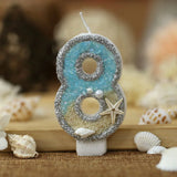 Popxstar  3inch Birthday Candle Large Number 4 Candle Marine style Beach Starfish Seashells Cake Topper for Kids Birthday Party Decoration