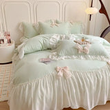 Popxstar French Princess Style Bedding Sets Ruffle Lace Bow Quilt Cover Romantic Bedclothes Decor Woman Girls Bedroom
