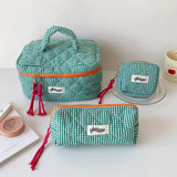 popxstar 3pcs/Set Plaid Cosmetic Bag Set Simple Style Large Capacity Portable Cosmetic Tools Storage Bag for Home Bathroom Toiletry Bag
