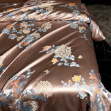 Popxstar  22 Momme Natural Mulberry Silk Luxury Bedding Set Yarn-dyed Jacquard Silk Cotton Duvet Cover Flat Sheet With Pillowcases 4Pcs