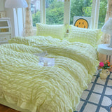 Popxstar Korean Princess Style Lace Ruffles Bedding Set Skin-friendly Soft Seersucker Duvet Cover Set Bed Sheet Or Bed Skirt Pillowcases
