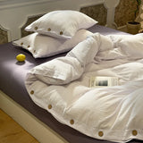 3/4pcs 100% Washed Cotton Bedding Set Single Double Duvet Cover Set with Button Closure Twin Queen King Bed Sheet Set Pillowcase