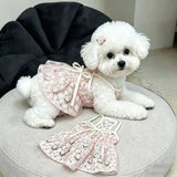 Pet Daily Street Walking Floral Sling Dress Soft Thin Cherry Blossom Ruffle Hem Cool Summer Mini Skirt