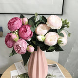 Popxstar 30cm Rose Pink Silk Bouquet Peony Artificial Flowers 5 Big Heads 4 Small Bud Bride Wedding Home Decoration Fake Flowers Faux