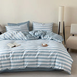 3pcs 100% Cotton Solid Color/two-color/striped/checkered Print Bedding, 1PC Duvet Cover 2PC Pillowcases Soft and Skin-friendly