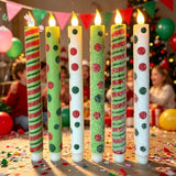 6pcs Macaron Glitter Electronic Candles Macaron Color Realistic Flame LED Candles Remote Control Christmas Straight Rod Candles
