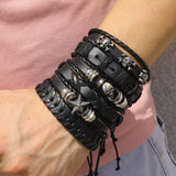 Popxstar Fashion Bracelet Viking  Bracelet For Men Hand Bracelets Woven Skull Hand Jewelry Adjustable Leather Set Bracelet For Leather