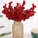 Popxstar 50/1branch Christmas Artificial Berries Stem Red Holly Berry Fake Flowers Plant for Xmas Tree New Year Party Home Decor Ornament