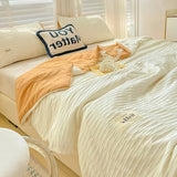Popxstar  Korean Style Seersucker Washed Cotton Summer Quilt Four-Piece Set Bare Sleeping Quilt Summer Blanket Airable Cover