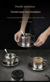 Popxstar 200ml Espresso Cup Saucer Scoop Included Dual Wall 304 Stainless Steel Milk Mug Coffee Cup Mirror Drinkware for Cafeteria