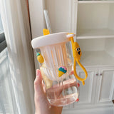 Summer Lemon Cold Brew Plastic Straw Cup Cute Large Capacity Drinking Water Cup For School Girl Children Coffee Cups