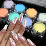Popxstar Aurora Pearl Nude Pink White Nails Glitter Dust Chrome Moonlight White Rubbing on Powder Shell Mirror Pigment Nail Art Supplies